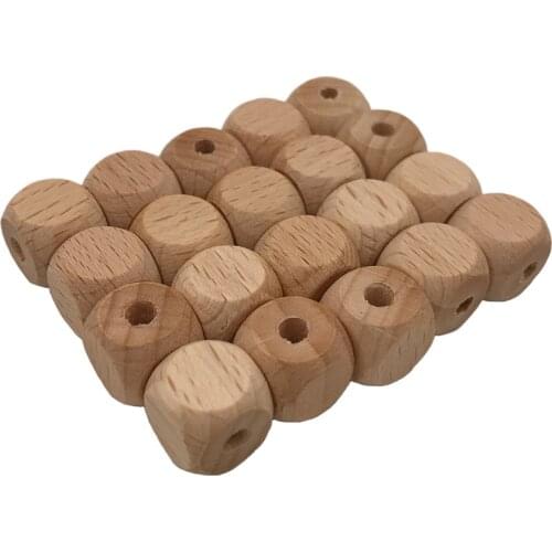 50pcs High quality Faceted beech Wood Bead, 12mm Unfinished Natural Figure Quartet Wooden cube Beads For DIY Nursing Teether