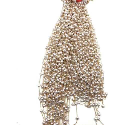 New handmade artificial pearl beaded chain for Jewelry making glasses chain DIY at home brass chain gold color plated Chains