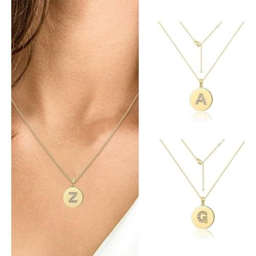 Top Quality Fashion Gold Round Style Micro Pave AAA+ CZ 26 Capital Letter Name Small Pendant Charm Chain Necklace For Women