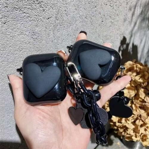 Bracelet Keychain Love Heart Headphone Earphone Case for Apple Airpods 1 2 3 Pro cool fashion black Wireless Headset Cover