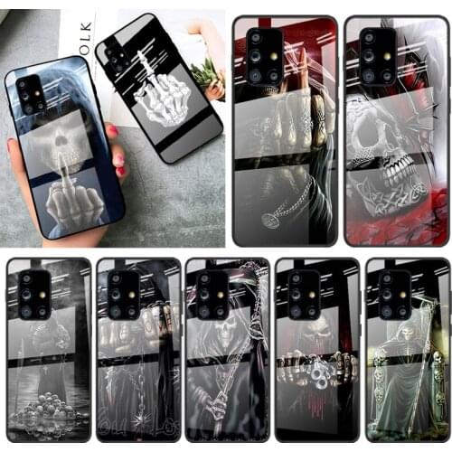 Tempered Glass Cover Grim Reaper Skull Skeleton For Samsung Galaxy A91 A81 A72 A71 A52 A51 A41 A31 A21S A11 A01 Phone Case