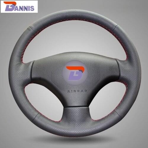 BANNIS Black Artificial Leather DIY Hand-stitched Steering Wheel Cover for Peugeot 206 2007-2009 /207 / Citroen C2