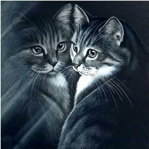 Black Cat Looking In The Mirror Diamond Painting Animal Round Full Drill DIY Needlework Mosaic Embroidery 5D Cross Stitch