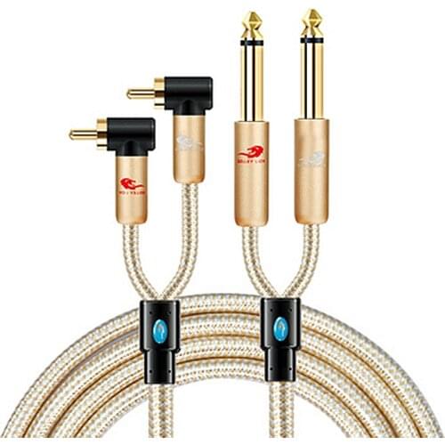 Dual 1/4'' TS Mono 6.35mm to 2 x RCA Male Audio Cable Amplifier Mixer Speaker Keyboard Home Theater Stereo System Shielded Cord