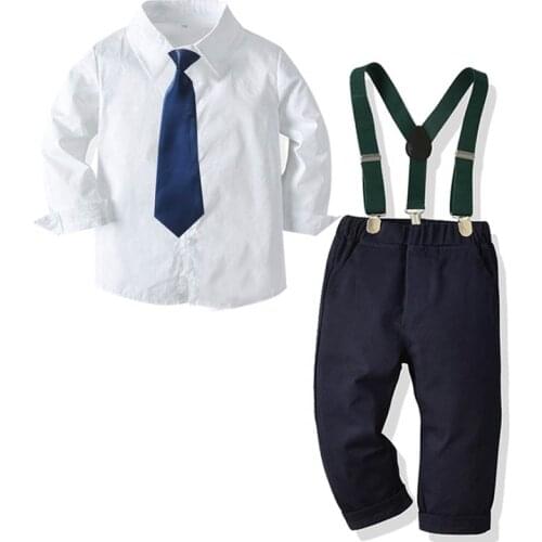 Boy Gentleman Suits Baby Boys Wedding Formal Kids Gentleman Tie Shirt Pants 3Pcs Sets Boy Clothes Cotton Children Student Dress
