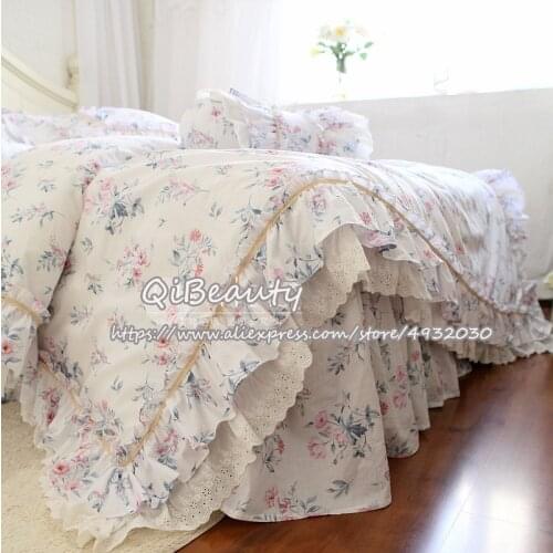 French-American princess style retro modern lace ruffled cotton bed skirt four-piece bedding comforter bedding sets king