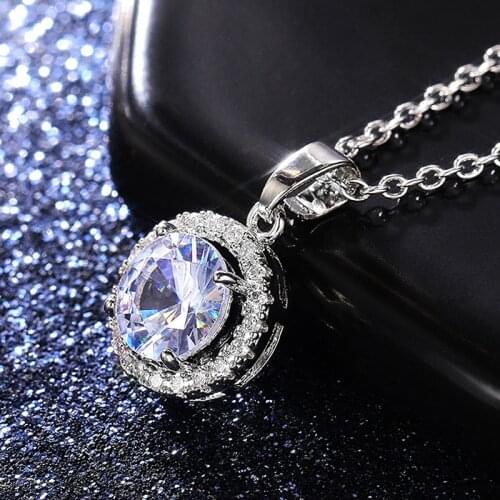 Huitan Classic Design Women Wedding Necklace 8MM Round Cubic Zirconia Pendant Dazzling Versatile Necklace Timeless Style Jewelry