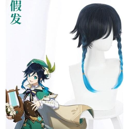 Game Genshin Impact Venti Cosplay wigs Piano Costume shoes God Of Wind Fashion Lovely Uniform Suit Full Set Role Play Wig Shoes