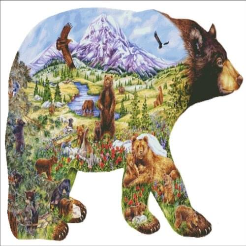 Customized Embroidery Bear Country Pattern for Cross Stitch Free with 14CT Aida Counted Canvas & Free Shipping for Home Decor