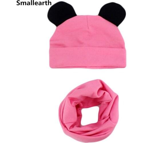 New Cotton Baby Hat with Cute Ears Spring Autumn Boy Girl Scarf Cap Set Winter Children Lovely Beanie Cap Kids Knitted Hats Sets