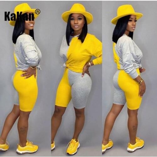 KaKan European and American Womens Color Block Stitching Jumpsuit Two-piece Suit 2020 Casual Jumpsuit Suit