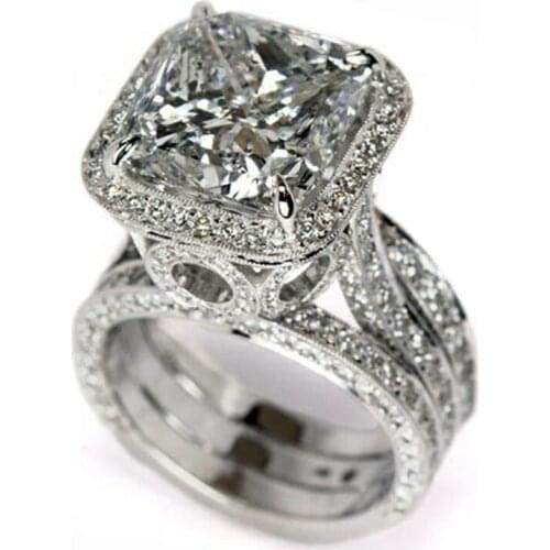 925 anillos silver Vintage Promise ring Cushion cut 2ct AAAAA Zircon Cz Engagement Wedding Band Court party Rings for women Men