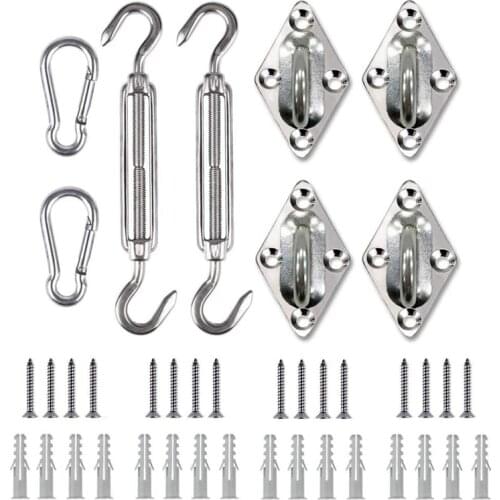 304 Stainless Steel 4 Piece Heavy Duty Sun Shade Sail Fixing Kit for Garden Triple-cornered and Square, Rectangle