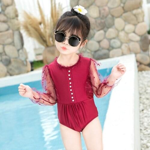 Baby Girls lace long-sleeved Bikini Swimsuit One-piece Summer Hawaii Beach Quick-Drying Swimwear Fashion Swimming Dress