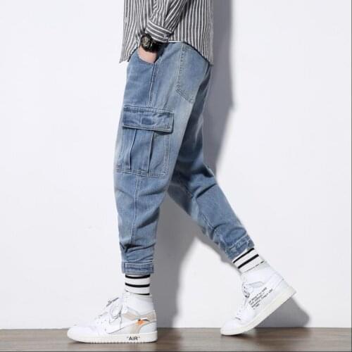 M-5xl 2020 New Loose Jeans Men Straight Hip Hop Pants Trend Personality Handsome Small Pants Feet Casual Large Size Harem Pants