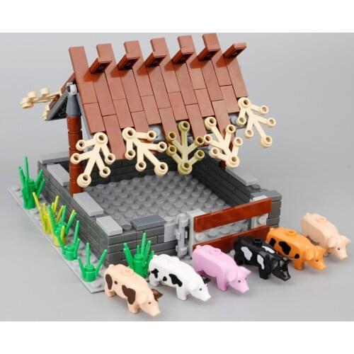 Cute Pigs House Building Blocks Pigsty Pig Shed MOC City Accessories Plant Animal Model Bricks Parts Toys Friends Children D179