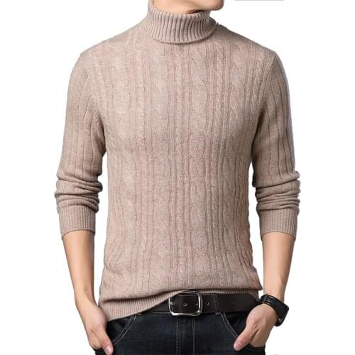 Man 100% Merino Wool Thick Sweater Pullovers Winter Turtleneck Cashmere Jumper Male Warm Pure Wool Sweaters Long Sleeved