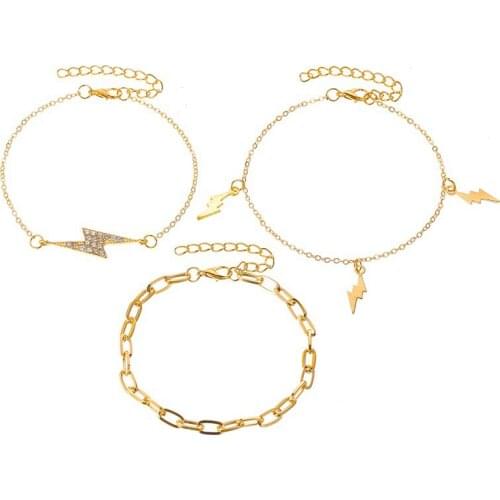 Creative Lightning Tassel Gold Chain Bracelet Set Exquisite Crystal Zircon Charm Bracelet Jewelry Punk Womens Party Accessories