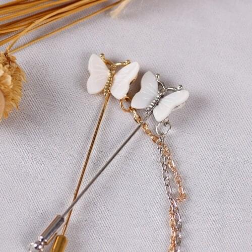New Korean Ladies White Butterfly Pin Simple Fashion Retro Pin Men And Women Alloy Metal Chain Jewelry Gift Hot Sale