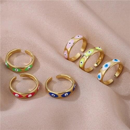 HECHENG,New Fashion Colorful Candy Color Evil Eyes Ring,For Women Girls,Copper Open Adjuestable Finger Ring ,Wholesale Gift