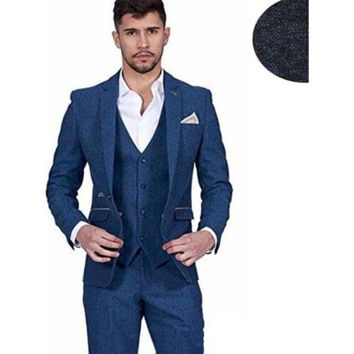 2020 New Arrival Tweed Groom Tuxedos Notch Lapel Wedding Dress Prom Dresses Business Suit Three Pieces Suit(Jacket+Pants+Vest)