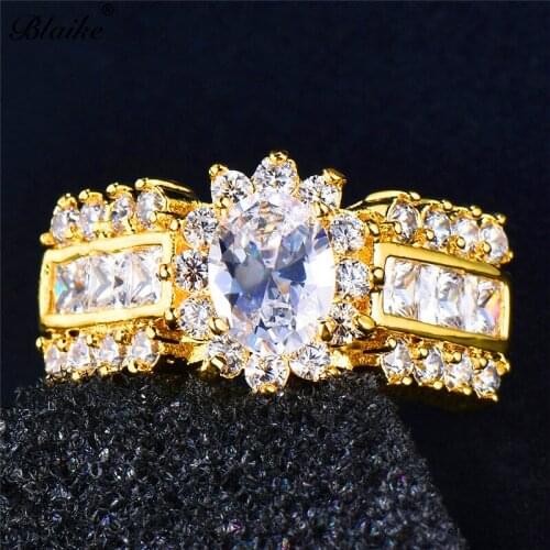 Blaike Yellow Gold Filled Wedding Engagement Ring For Women Shining White Cubic Zirconia Oval Rings Trendy Jewelry Gifts
