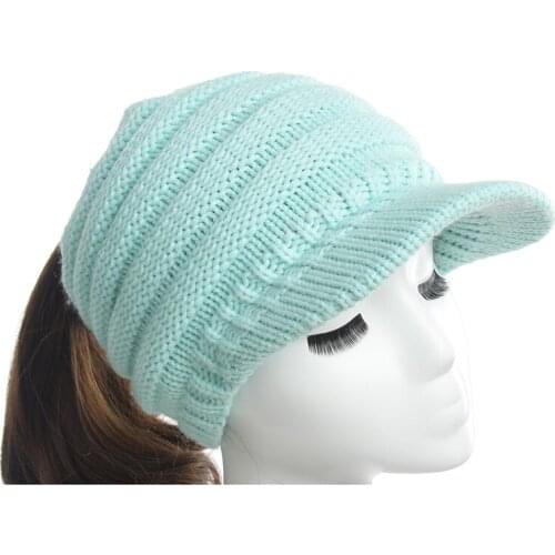 Autumn Winter Femmes Crochet Knit Cap Queue de Cheval Beanie lady Winter outdoor cold proof hats Paardenstaart gebreide hoeden