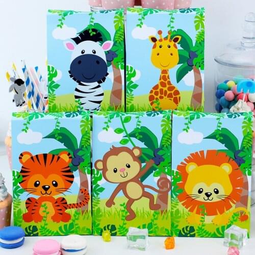 Gift Bag Favor Box Paper Kids Treat Packing Mermaid Constrction Farm Animal Safari Donut Shark Astronauts Candy Birthday Party