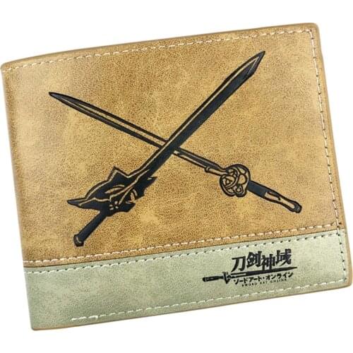 Anime Sword Art OnlineSAO Hot Khaki Teenager PU Leather Wallet Bifold Mens Short Casual Photo Credit Cards Holder Purse