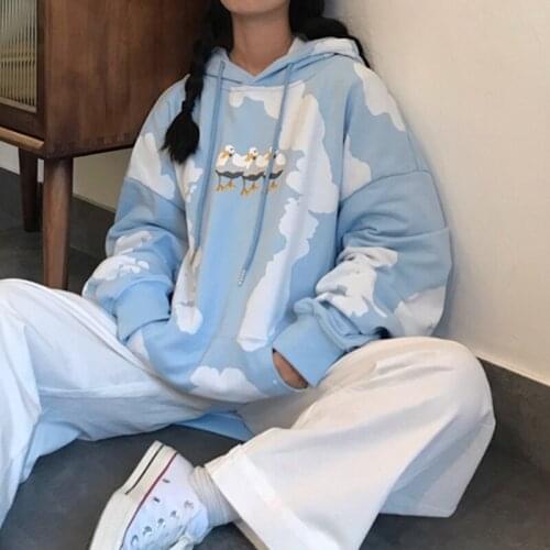 Tie-dye cartoon casual womens sweatshirt large size loose Harajuku hip-hop tops gothic women sweatshirt fall Ulzzang clothing