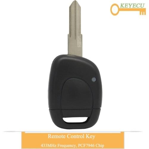 KEYECU Remote Control Car Key Fit for Renault Twingo Clio Master Kango, Fob 1 Button - 433MHz - ID46 PCF7946 Chip - VAC102 Blade