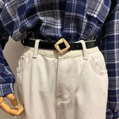 Gold Square Buckle Waist Belt Strap PU Leather Jeans Pants Belt for Women Casual Brown Black Ladies Belt Female Waitsband