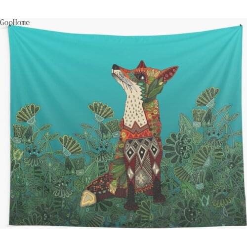 Floral fox Wall Tapestry Beach Towel Polyester Blanket Yoga Shawl Mat