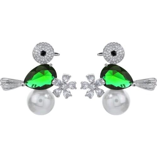 High quality AAA zircon pearl bird earrings for women / girls wedding party fashion tassel earrings ER-394
