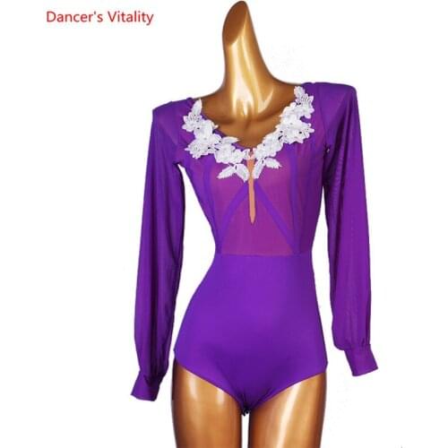 Ballroom Dance Top Mesh Body Suit Practice Clothes Profession Custom Female Child Adult Elegant Profession Exercise Clothing