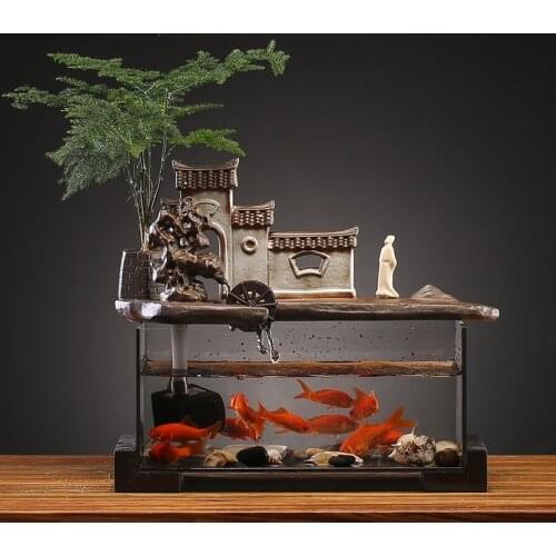 Running water ornaments circulating water small fish tank desktop running water fountain Feng Shui rotation rockery landscape