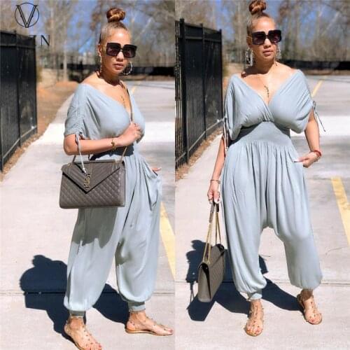 VAZN 2021 Night Party Shinny Bandage Vintage Slim Full Sleeve Deep V-neck Jumpsuit Sexy Club Holiday Joker Women Jumpsuits