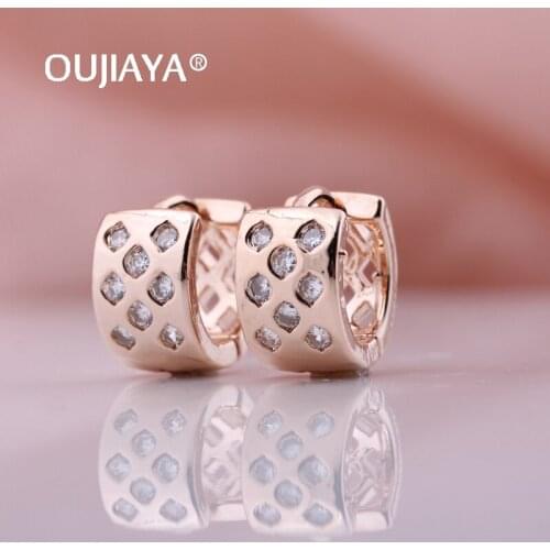 OUJIAYA New geometry white Dorp Earrings For Women 585 Rose Gold Round Natural Zircon Dangle Earring Fashion Wedding Jewelry A85