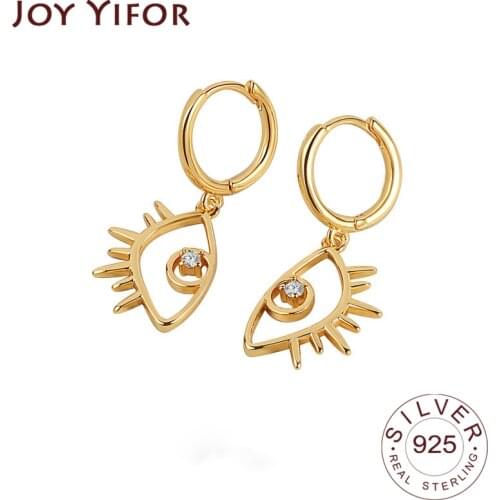925 Sterling Silver Earrings For Women Trendy Jewelry Simple Party Accessories Gifts Zircon CZ Gold Color Eyes Earring