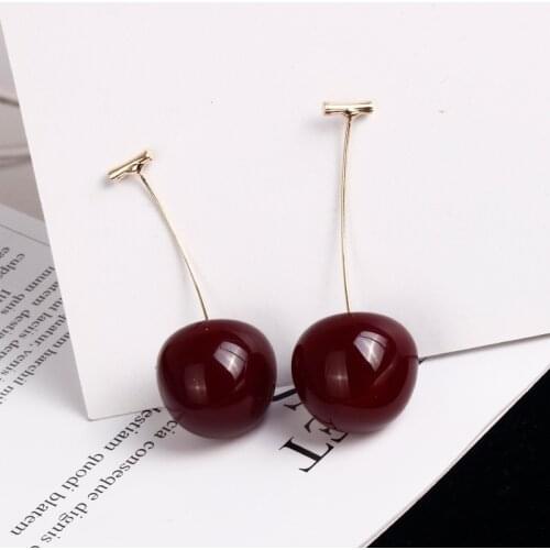 New Korean Cherries Drop Earrings for Girls Summer Fruit Style Cute Long Elegant Fashion Women Dangle Earrings 5C2032
