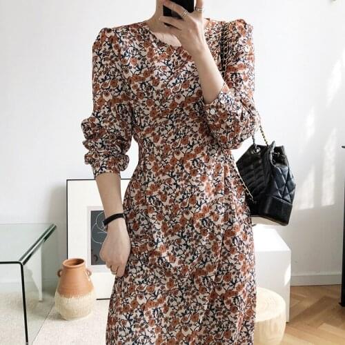 Dress Women Print Floral Color Spring Summer of 2021 New Fashion Holiday Beachwear Puff Sleeve Party Dresses C2400