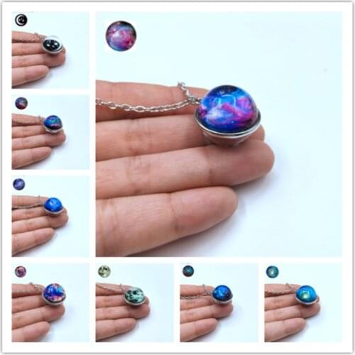 2019 Nebula Galaxy Double Sided Pendant Necklace Glass Art Picture Handmade Statement Universe Planet Jewelry Necklace