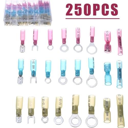 250pcs Heat Shrink Wire Connectors Ring Insulated Terminal Cable Wire Connector Electrical Crimp Terminals