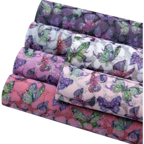 David accessories 20*33cm Butterfly Glitter Faux Synthetic Leather Fabric Velvet Suede Fabric DIY Bow Material Decration,1Yc8153