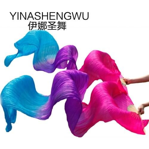 Dance Fans Bamboo Ribs Natural Silk Stage Performance Props Dye Fans Women Belly Dance Silk Fans fuchsia+purple+turquoise