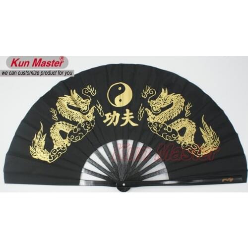 Bamboo Kung Fu Fighting Fan, Martial Arts Practice Performance Fan,Wu shu fan, Double Dragon (black)