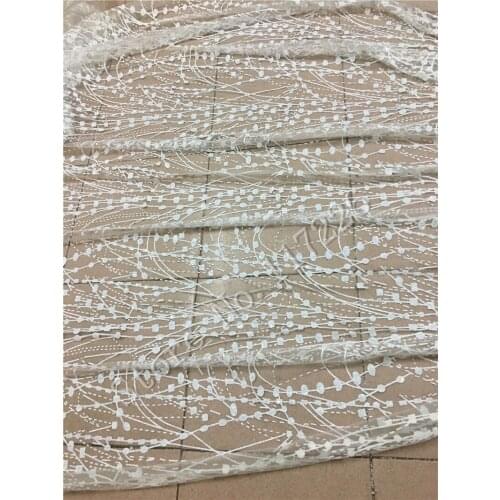 Shinning JRB-72213 french net fabric with glued glitter in clear white glued glitter tulle lace fabric for evening dress