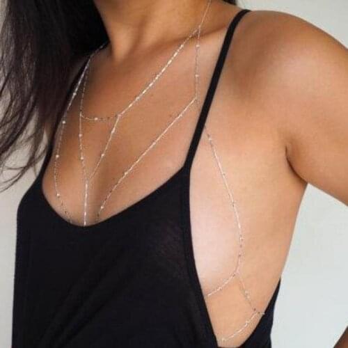 Tassel Body Chain Sexy Beach Bijoux Gold Multilayer Bra Cross Bikini Harness Chain Necklace Bodychain Jewelry For Women