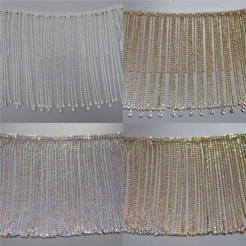 1 Yard AB Rhinestone Crystal Chain Tassel Cup Chain Gold Silver Sewing on DIY Collar Headwear Accessories Dress Decoration