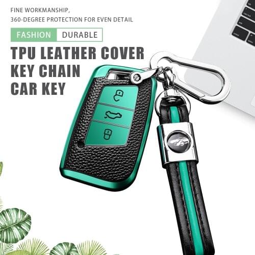 TPU Leather Car Key Case Cover Key Chain Ring for Volkwagen VW Passat B8 Golf Gte Skoda Superb Kodiaq A7 Protector Accessorises